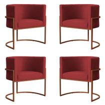 Kit 4 Poltronas Decorativa Luana Base Bronze Veludo Vermelho - Montanaris Decor