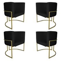Kit 4 Poltronas Decorativa Luana Base Gold PU Preto - Montanaris Decor Kit 4 Poltronas Decorativa Luana Base Gold PU Preto - Montanaris Decor
