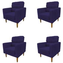 Kit 4 Poltronas Decorativa Luna Sala de Estar Suede Azul Marinho Kimi Design