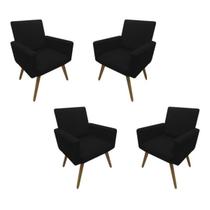 Kit 4 Poltronas Decorativa Nina Tecido Suede Preto Pés Palito Madeira - Maitê Moda Casa