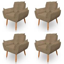 Kit 4 Poltronas Decorativa Opala Sala de Estar Tecido Suede Cappuccino Kimi Decor