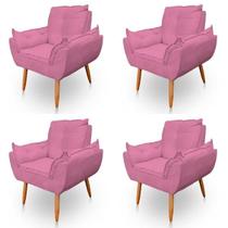 Kit 4 Poltronas Decorativa Opala Sala de Estar Tecido Suede Rosa Kimi Decor