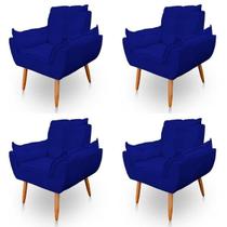 Kit 4 Poltronas Decorativa Opala Sala de Estar Veludo Azul Marinho Kimi Decor