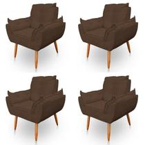 Kit 4 Poltronas Decorativa Opala Sala de Estar Veludo Marrom Kimi Decor