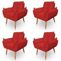 Kit 4 Poltronas Decorativa Opala Sala de Estar Veludo Vermelho Kimi Decor Kit 4 Poltronas Decorativa Opala Sala de Estar Veludo Vermelho Kimi Decor