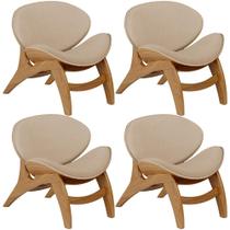 Kit 4 Poltronas Decorativa Orgânica Sala Living Kadosh L02 Linho Bege Escuro - Lyam Decor