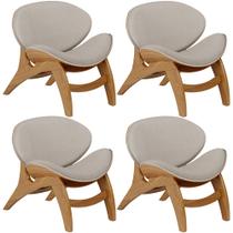 Kit 4 Poltronas Decorativa Orgânica Sala Living Kadosh L02 Linho Bege - Lyam Decor