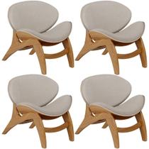 Kit 4 Poltronas Decorativa Orgânica Sala Living Kadosh L02 Linho Bege - Lyam Decor