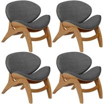 Kit 4 Poltronas Decorativa Orgânica Sala Living Kadosh L02 Linho Cinza Escuro - Lyam Decor
