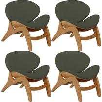 Kit 4 Poltronas Decorativa Orgânica Sala Living Kadosh L02 Linho Verde Musgo - Lyam Decor