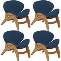 Kit 4 Poltronas Decorativa Orgânica Sala Living Kadosh L02 Suede Azul Marinho