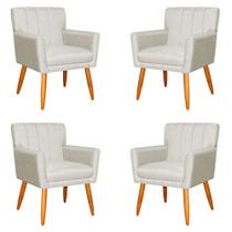 Kit 4 Poltronas Decorativa para Sala de Estar Cecília Linho Bege - Montanaris Decor