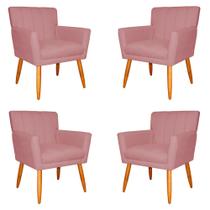 Kit 4 Poltronas Decorativa para Sala de Estar Cecília Suede Rosa - Montanaris Decor