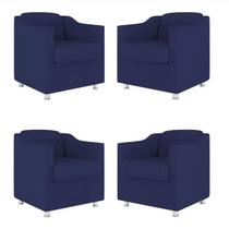 Kit 4 Poltronas Decorativa Reforçada Recepção Clinica Salão Suede Azul Marinho
