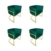 Kit 4 Poltronas Decorativa Sala de Estar Base de Ferro Dourada Veludo Verde Kit 4 Poltronas Decorativa Sala de Estar Base de Ferro Dourada Veludo Verde