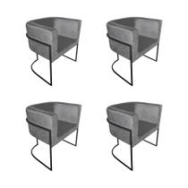 Kit 4 Poltronas Decorativa Sala de Estar Base de Ferro Preta Veludo Cinza Kit 4 Poltronas Decorativa Sala de Estar Base de Ferro Preta Veludo Cinza