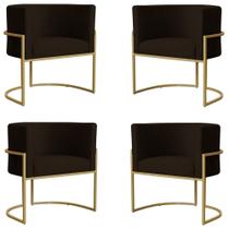 Kit 4 Poltronas Decorativa Sala de Estar Luana Base Gold Suede Marrom - Montanaris Decor