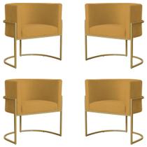 Kit 4 Poltronas Decorativa Sala de Estar Luana Base Gold Suede Mostarda - Montanaris Decor Kit 4 Poltronas Decorativa Sala de Estar Luana Base Gold Suede Mostarda - Montanaris Decor