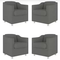 Kit 4 Poltronas Decorativa Tilla Matérial Sintético Cinza TWdecora