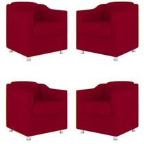 Kit 4 Poltronas Decorativa Tilla Suede Vermelho - TWdecora