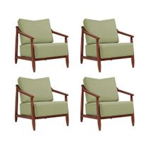 Kit 4 Poltronas Decorativa Vita Estofada Boucle Verde Oliva - Imbuia Kit 4 Poltronas Decorativa Vita Estofada Boucle Verde Oliva - Imbuia