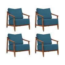 Kit 4 Poltronas Decorativa Vita Estofada Linho Azul Marinho - Mel Kit 4 Poltronas Decorativa Vita Estofada Linho Azul Marinho - Mel