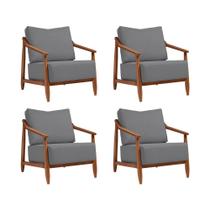 Kit 4 Poltronas Decorativa Vita Estofada Linho Cinza Chumbo - Mel Kit 4 Poltronas Decorativa Vita Estofada Linho Cinza Chumbo - Mel