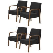 Kit 4 Poltronas Decorativas 1 Lugar Jade Braço Madeira D Salla Tecido Sintético Kit 4 Poltronas Decorativas 1 Lugar Jade Braço Madeira D Salla Tecido Sintético