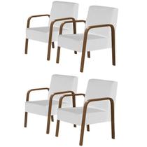 Kit 4 Poltronas Decorativas 1 Lugar Jade Braço Madeira D Salla Tecido Sintético Kit 4 Poltronas Decorativas 1 Lugar Jade Braço Madeira D Salla Tecido Sintético
