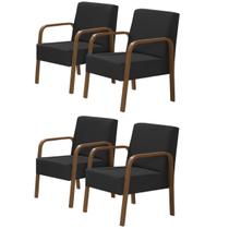 Kit 4 Poltronas Decorativas 1 Lugar Jade Braço Madeira D Salla Tecido Sintético Kit 4 Poltronas Decorativas 1 Lugar Jade Braço Madeira D Salla Tecido Sintético