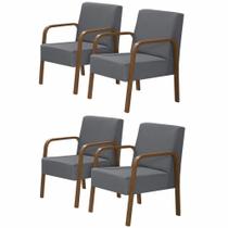 Kit 4 Poltronas Decorativas 1 Lugar Jade Braço Madeira DSalla Suede Kit 4 Poltronas Decorativas 1 Lugar Jade Braço Madeira DSalla Suede
