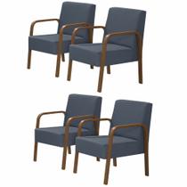 Kit 4 Poltronas Decorativas 1 Lugar Jade Braço Madeira DSalla Suede