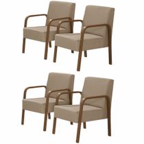 Kit 4 Poltronas Decorativas 1 Lugar Jade Braço Madeira DSalla Suede Kit 4 Poltronas Decorativas 1 Lugar Jade Braço Madeira DSalla Suede