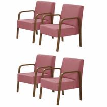 Kit 4 Poltronas Decorativas 1 Lugar Luna Braço Madeira D Salla Suede Kit 4 Poltronas Decorativas 1 Lugar Luna Braço Madeira D Salla Suede