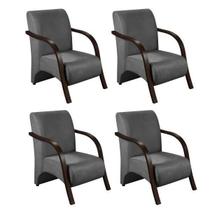Kit 4 Poltronas Decorativas 1 Lugar Sevilha Braço Pé Madeira Confortável Sala TV Suede Grafite Kit 4 Poltronas Decorativas 1 Lugar Sevilha Braço Pé Madeira Confortável Sala TV Suede Grafite