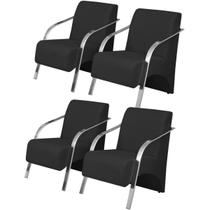 Kit 4 Poltronas Decorativas 1 Lugar Vênus Braço Pé Alumínio DSalla Suede Preto