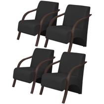 Kit 4 Poltronas Decorativas 1 Lugar Vênus Braço Pé Madeira Confortável Sala TV D Salla Tecido Sintético