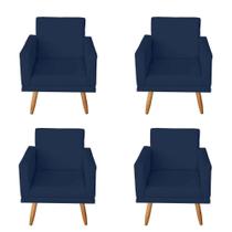 Kit 4 Poltronas Decorativas com Estrutura Madeira Maciça Pés Palito Nina Azul Marinho Mafer