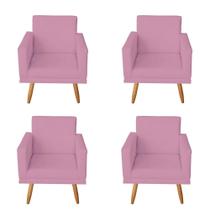 Kit 4 Poltronas Decorativas com Estrutura Madeira Maciça Pés Palito Nina Rosa Bebê Mafer