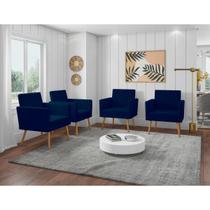 Kit 4 Poltronas Decorativas Escritório Sala Recepção Larah Suede Azul Marinho