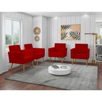 Kit 4 Poltronas Decorativas Escritório Sala Recepção Larah Suede Vermelho Kit 4 Poltronas Decorativas Escritório Sala Recepção Larah Suede Vermelho