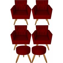 Kit 4 Poltronas Decorativas Larah Capitonê E 2 Puffs Marsala Kit 4 Poltronas Decorativas Larah Capitonê E 2 Puffs Marsala