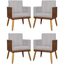 Kit 4 Poltronas Decorativas Lis material sintético e Linho Cores Pé Palito 30 Cm Castanho Kit 4 Poltronas Decorativas Lis material sintético e Linho Cores Pé Palito 30 Cm Castanho