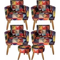 Kit 4 Poltronas Decorativas Nina E 2 Puff Triângulo Colorido Kit 4 Poltronas Decorativas Nina E 2 Puff Triângulo Colorido