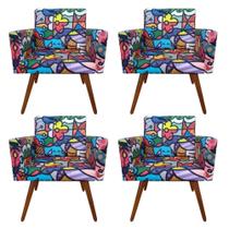 Kit 4 Poltronas Decorativas Nina Estampado Homero Brito - Móveis Mafer