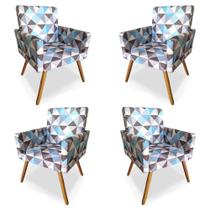 Kit 4 Poltronas Decorativas Nina Pés Palito Suede Triangulo Azul - Maitê Moda Casa