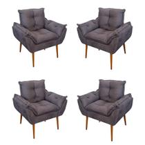Kit 4 Poltronas Decorativas Opala Sala Quarto Suede Cinza Balaqui Decor Kit 4 Poltronas Decorativas Opala Sala Quarto Suede Cinza Balaqui Decor