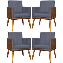 Kit 4 Poltronas Decorativas Para Sala Quarto Recepção Escritório Confortável Luxo Lis Tecido Sintético e Suede