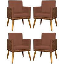 Kit 4 Poltronas Decorativas Para Sala Quarto Recepção Escritório Confortável Luxo Lis Tecido Sintético e Suede