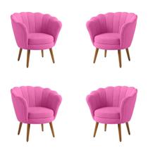 Kit 4 Poltronas Decorativas Pétala Sala de Estar Tecido Veludo Rosa Kimi Design